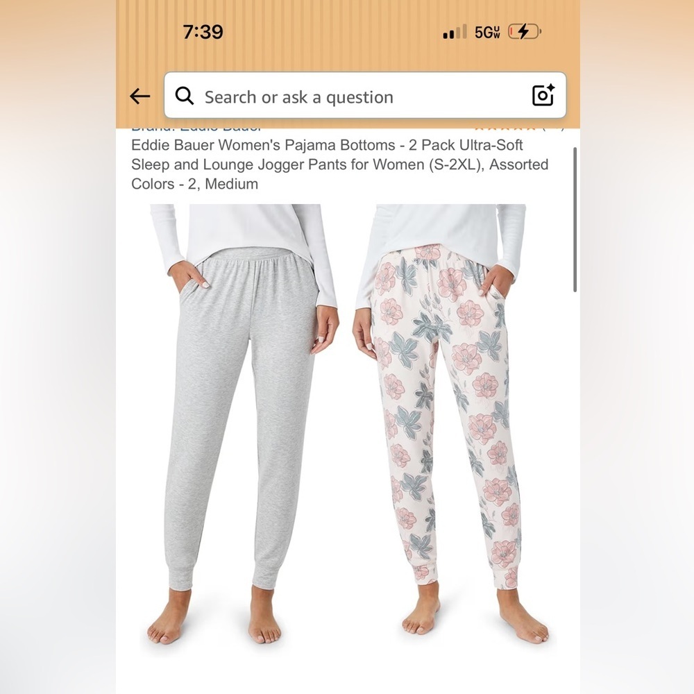 Eddie Bauer Women's Lounge Pants Large NWT - Pink Floral and Gray Set